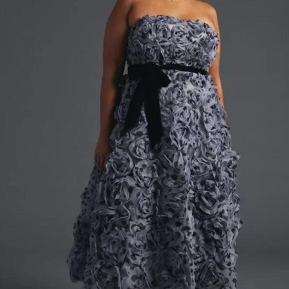 Anthropologie - PLUS SIZE Appliqued Tulle Strapless Midi Dress - Picture 1 of 5